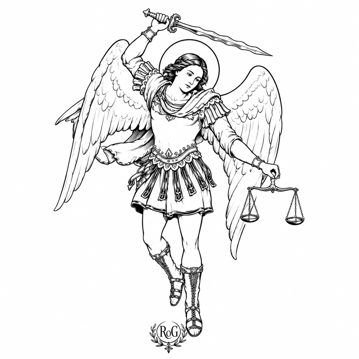 The bulletin's winged angel holding a sword and scales of justice